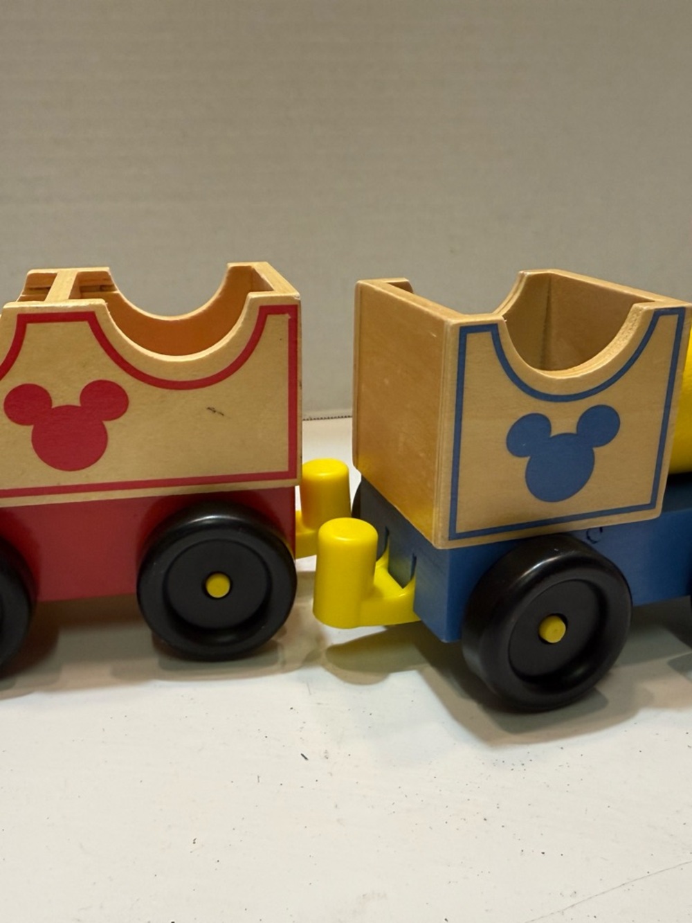 Wooden Mickey Mouse Train Cars - Red & Blue